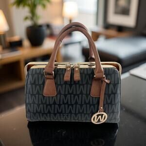 NWOT Wynn  Black, Gray, Brown with Gold Hardware Purse